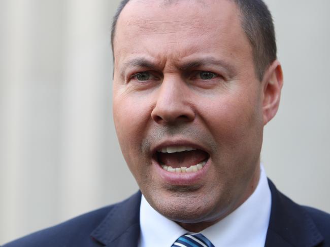 Treasurer Josh Frydenberg speaking at a press conference at Parliament House in Canberra. Picture Kym Smith