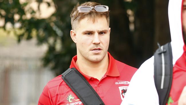 Jack de Belin arrives for the Dragons’ NSW Cup clash at Lidcombe Oval. Picture: Sam Ruttyn