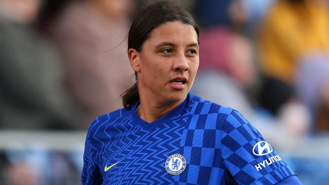 Sam Kerr played a starring role in Chelsea’s thrashing of Swiss club Servette in the UWCL. Picture: Alex Livesey/Getty Images