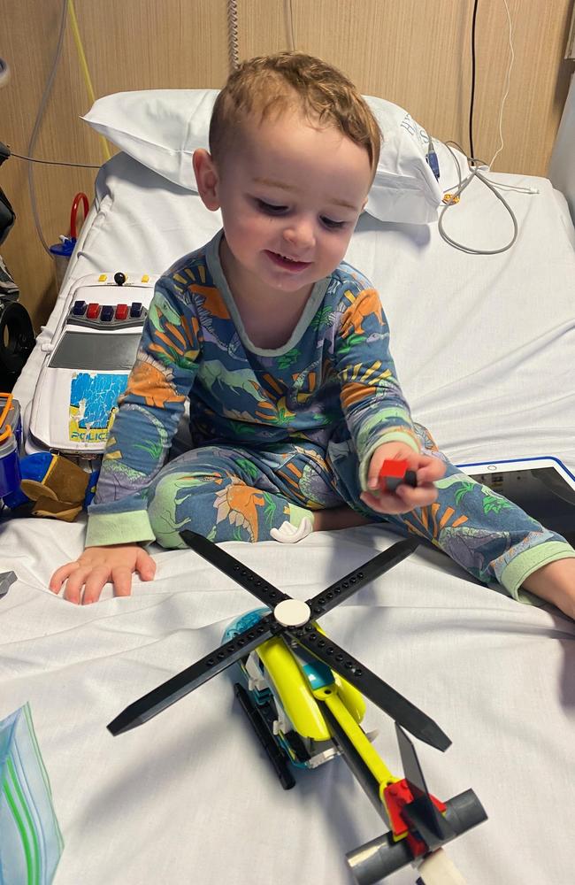 Hunter Tween, turning 3 on Monday, has battled illness since he was first born, including troubles swallowing that requires a feeding tube, lung damage and now a mass detected on his brain. Picture: Supplied