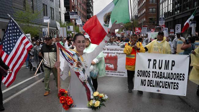 Demonstrators in Chicago, Illinois protest about the policies of President Donald Trump and show their support for union labor on May 1. Picture: Getty Images via AFP