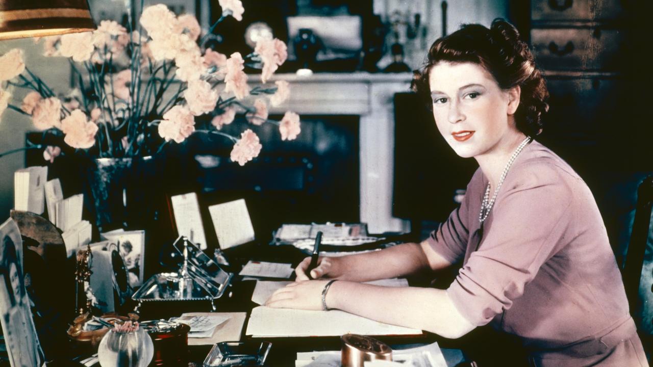 Princess Elizabeth at her desk in her sitting room at Buckingham Palace, September 19, 1946. Picture: Getty