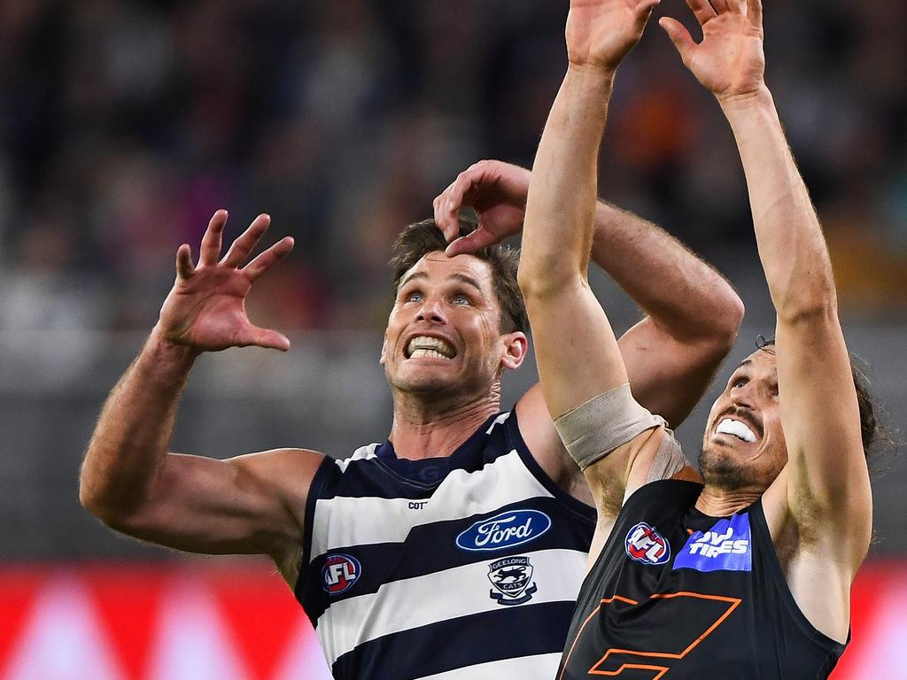 Tom Hawkins was epic for the Cats with five goals. (Photo by Daniel Carson/AFL Photos via Getty Images)