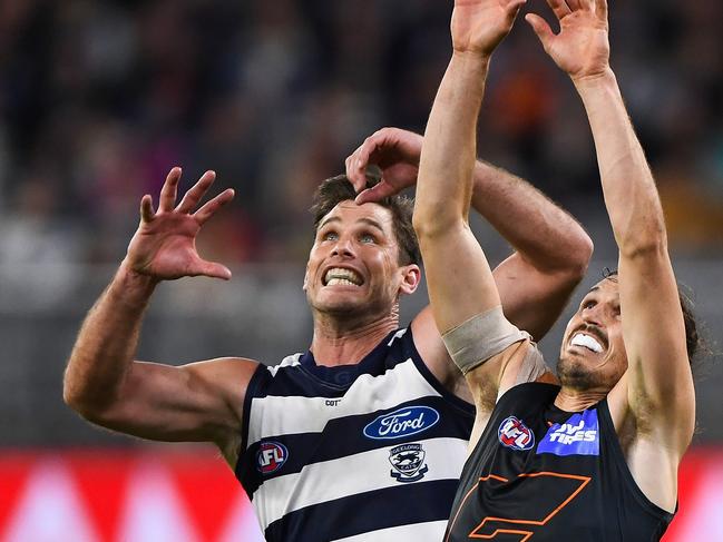 Tom Hawkins was epic for the Cats with five goals. (Photo by Daniel Carson/AFL Photos via Getty Images)