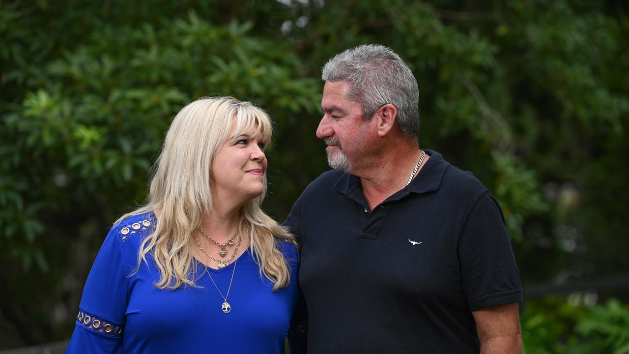 Amanda Hancock and husband John Hancock. Amanda’s mother Denise Wyatt ended her life under Voluntary Assisted Dying laws on March 12. Picture: Naomi Jellicoe