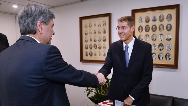 Nyrstar CEO Hilmar Rode meets Treasurer Rob Lucas at the State Administration Centre.