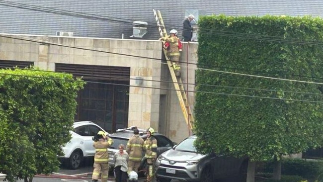 Fire crews tackle the blaze at Kooyong Lawn Tennis Club. Picture: 9News