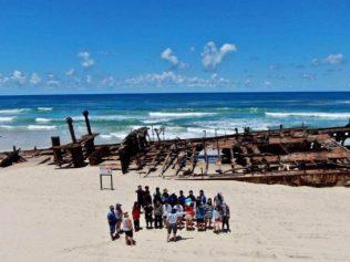 Pre-COVID Australian International Student Tours founder Tanya Ferguson took overseas students on adventures such as this trip to Moreton Island