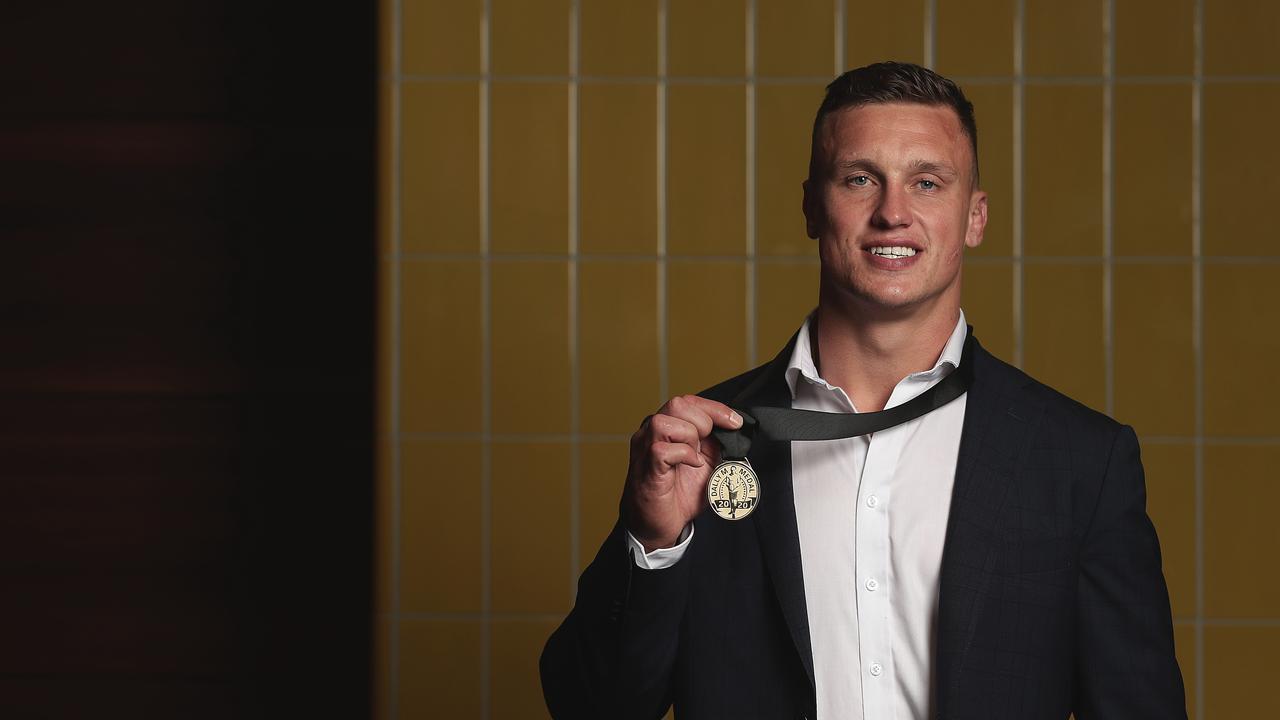 Jack Wighton of the Canberra Raiders poses after winning the Dally M Medal. (Photo by Mark Metcalfe/Getty Images)