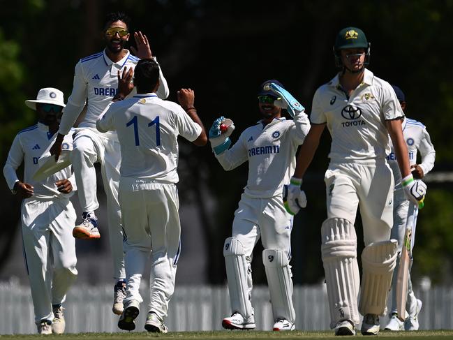 Sam Konstas walks back to the sheds after a three-ball duck. Picture: Getty Images