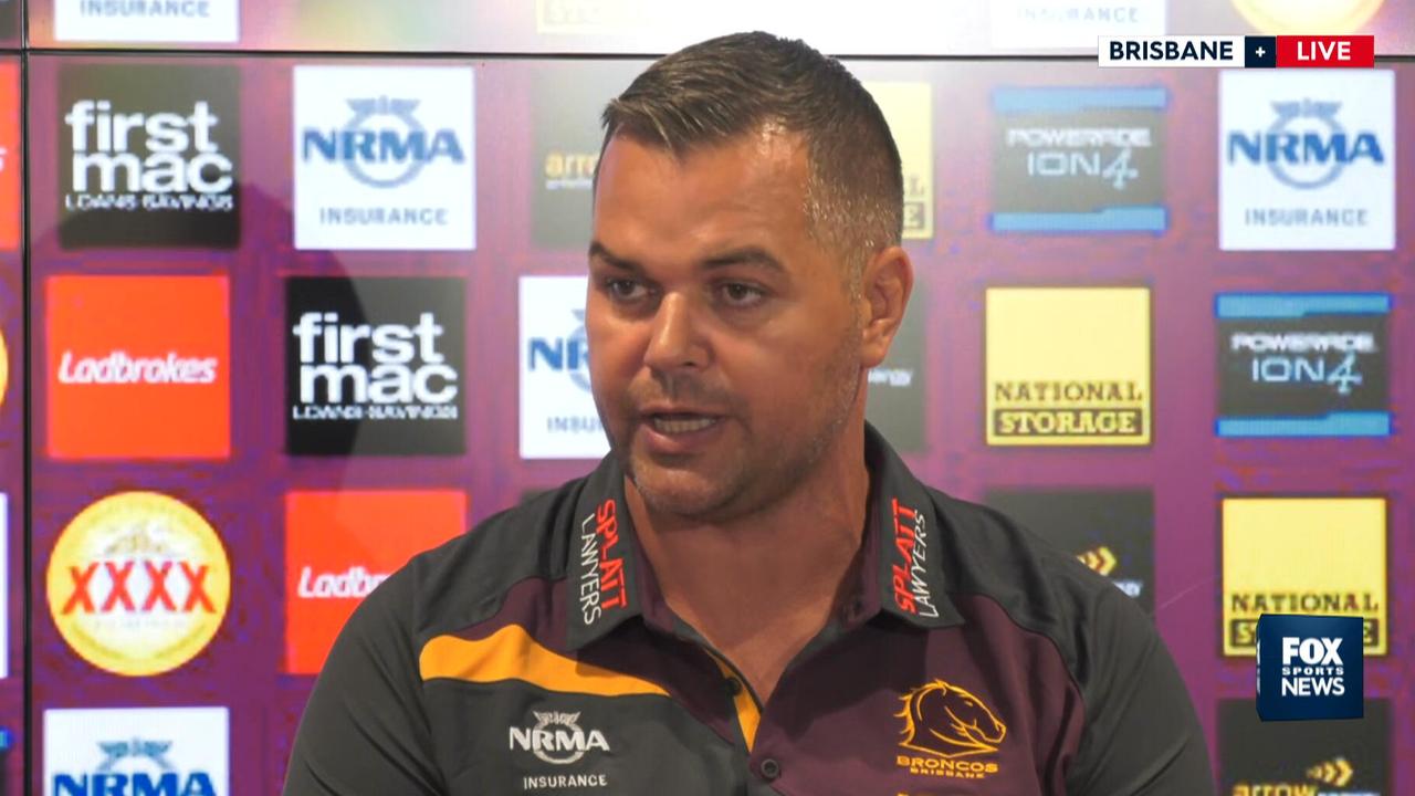 Anthony Seibold addresses the media in Brisbane.