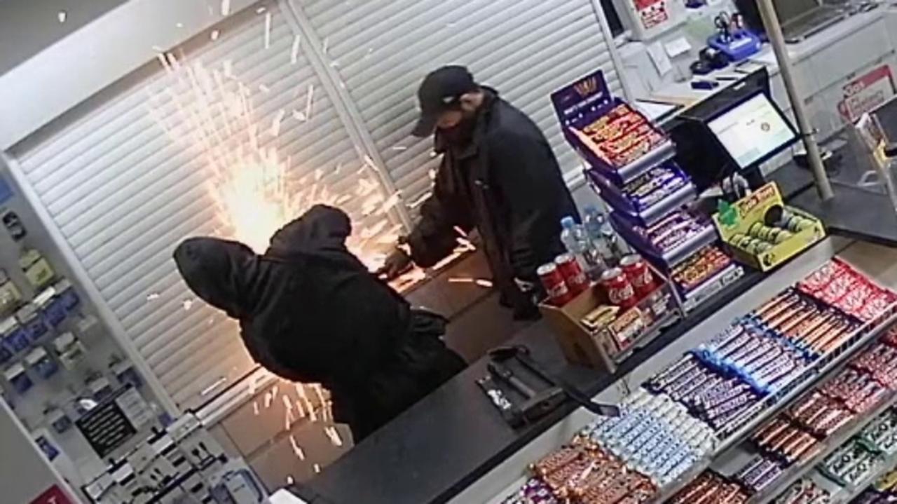 Two men have used an angle grinder to steal cigarettes from a service station on Centre Road, Clayton on January 24.