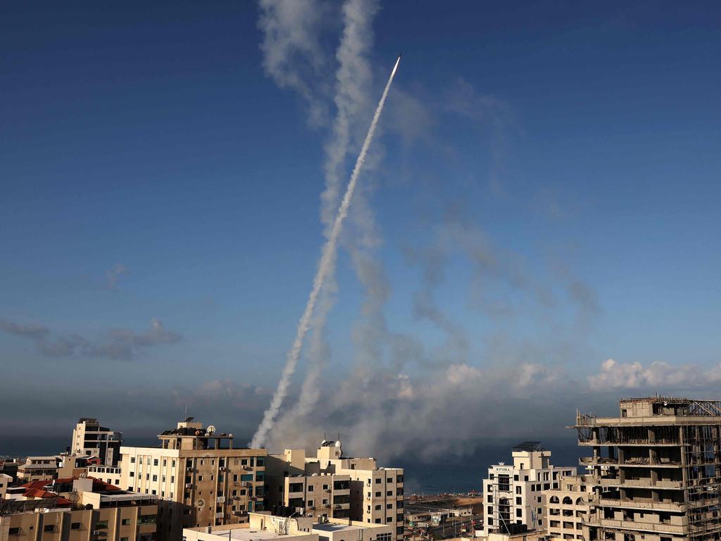 Rockets are fired from Gaza City towards Israel on October 7, 2023. Picture: AFP