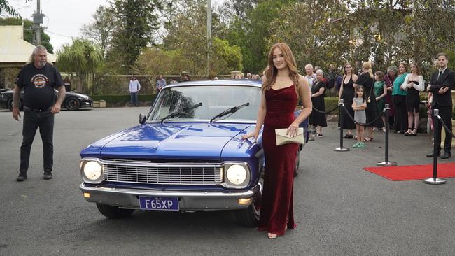 Students arriving in style for the 2024 Glasshouse Christian College formal at Flaxton Gardens.