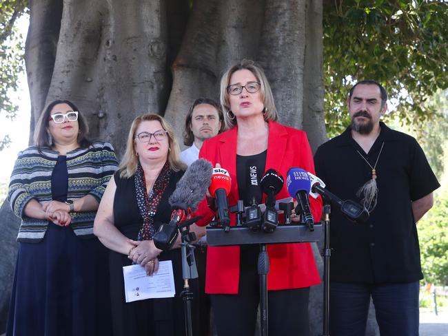 Premier Jacinta Allan address the media on Treaty negotiations. Picture: David Crosling