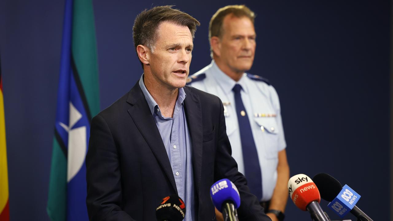 Premier Chris Minns and Deputy Police Commissioner David Hudson address the media in relation to the caravan discovery in January. Picture: Richard Dobson