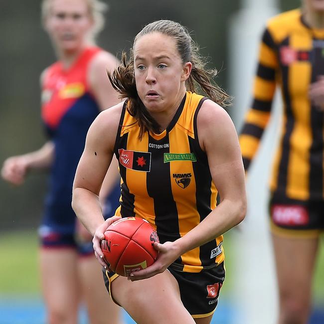 Hawthorn star Jasmine Fleming, the daughter of Australian Test cricketer Damien Fleming, has recommitted to the Hawks until the end of 2027. Picture: Felicity Elliott / Getty Images