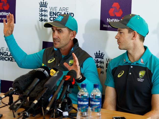 Justin Langer memorably referenced the card game UNO while speaking to reporters in London about his side’s cultural reset. Picture: John Walton/PA Images via Getty Images