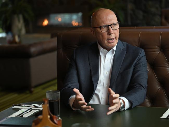 **EMBARGOED FOR THE SUNDAY MAIL 28 APRIL 2024** 23/4/2024: Federal  opposition leader Peter Dutton has a steak lunch with journalist Michael Madigan at the Eatons Hill Hotel, Brisbane pic: Lyndon Mechielsen/Courier Mail