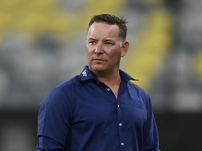 TOWNSVILLE, AUSTRALIA – SEPTEMBER 14: Newcastle coach Adam O'Brien looks on before the start of the NRL Qualifying Final match between North Queensland Cowboys and Newcastle Knights at Queensland Country Bank Stadium on September 14, 2024 in Townsville, Australia. (Photo by Ian Hitchcock/Getty Images)