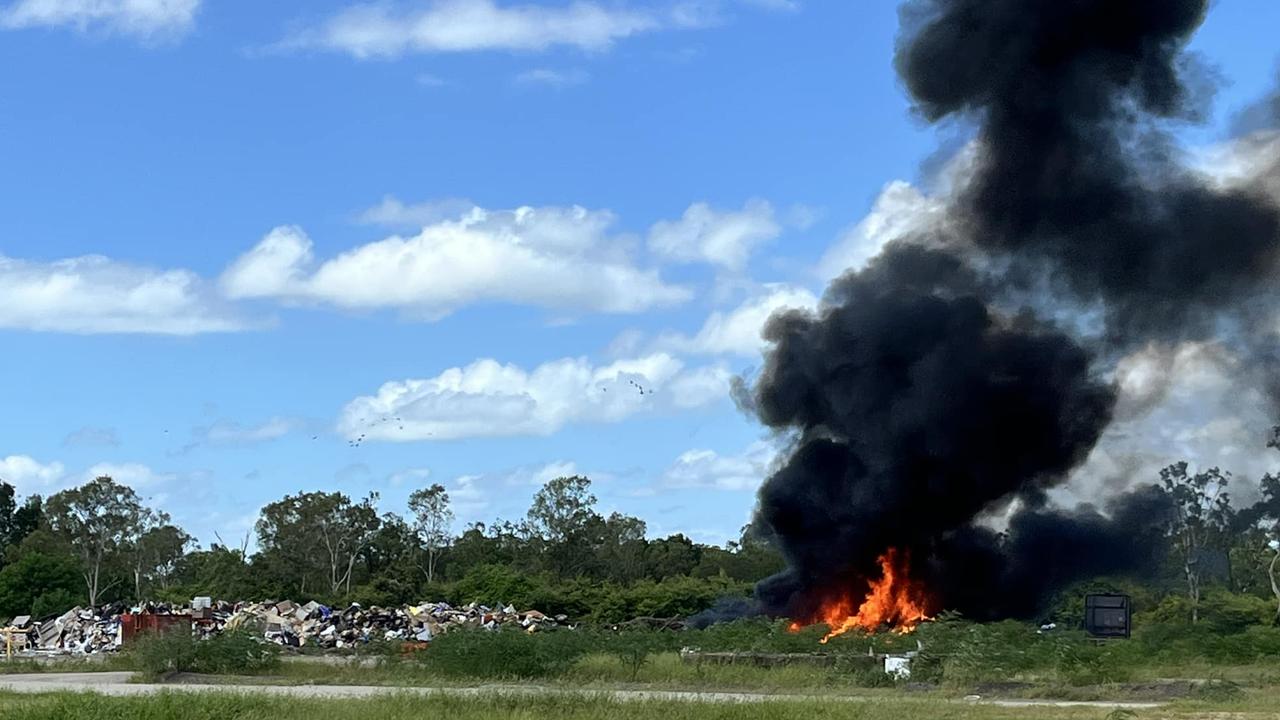 A rubbish fire along Hervey Range Rd, Bohle Plains on Tuesday. Picture: Ebo Smith/Facebook