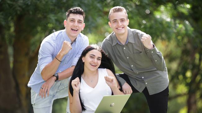 Alphington Grammar School Year 12 students Evan Beltsis, Isabella Cohn and Ethan Maratheftis. Picture: David Caird