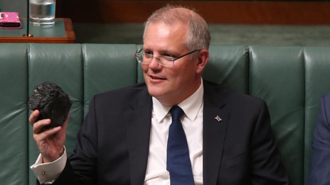 Scott Morrison with a lump of coal in parliament in 2017. Picture: File