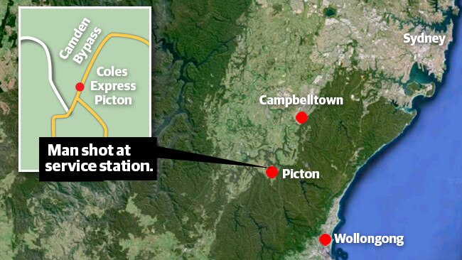 Darren Wallace was shot at the Coles Express service station in Picton in the south west of Sydney.