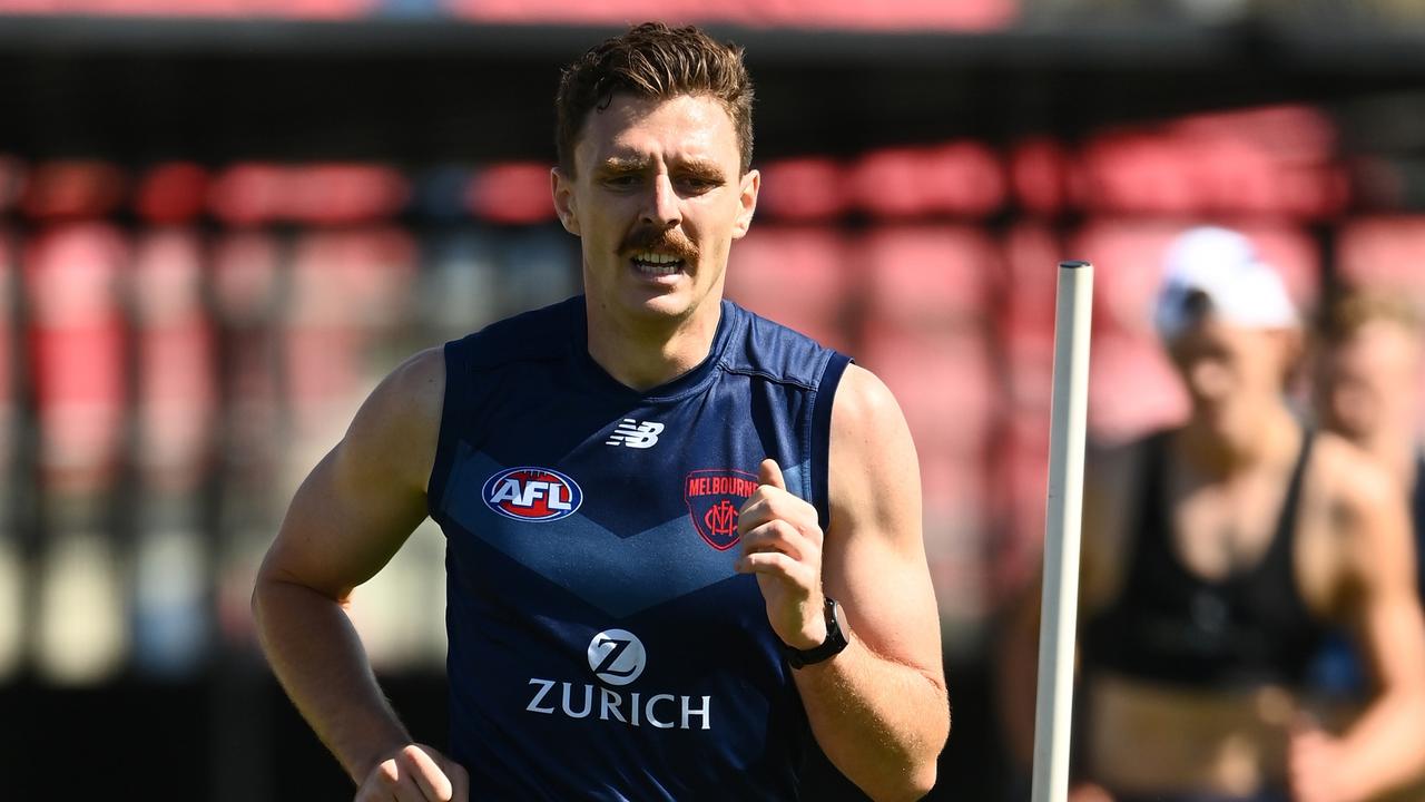 MELBOURNE, AUSTRALIA - DECEMBER 06: Jake Lever of the Demons runs during a Melbourne Demons AFL training session at Casey Fields on December 06, 2021 in Melbourne, Australia. (Photo by Quinn Rooney/Getty Images)