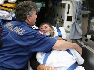 Peter Spencer is taken to hospital after ending his 52-day hunger strike near Cooma in NSW. Picture: Kym Smith