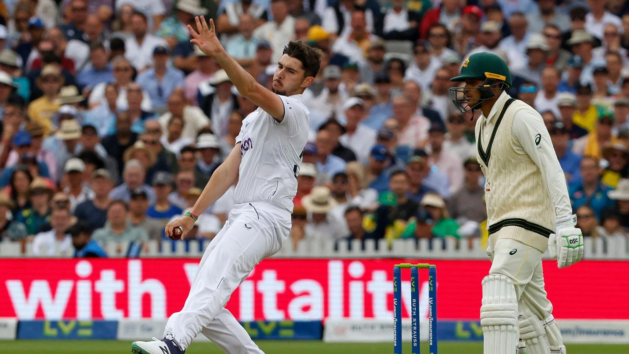 Josh Tongue was England’s only wicket-taker in the opening session. Picture: AFP