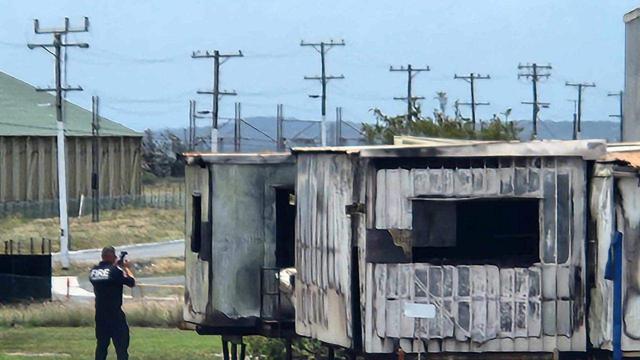 A crime scene has been declared after a massive fire raged through an industrial shed in Gladstone.Â Supplied: Darryn Nufer