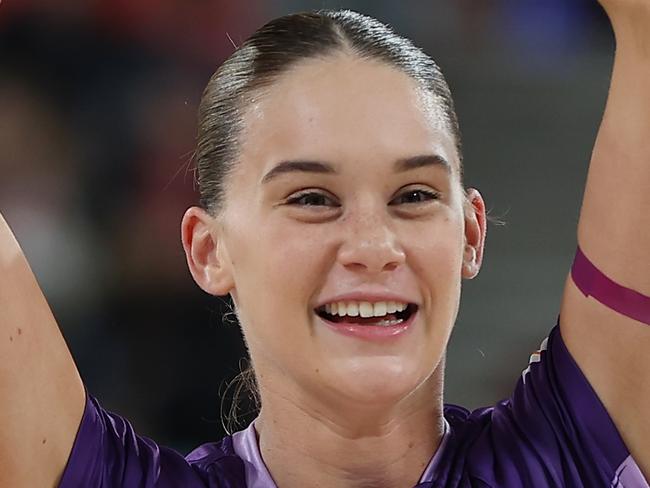 SYDNEY, AUSTRALIA - JUNE 30: Isabelle Shearer of the Firebirds warms up during the round 12 Super Netball match between NSW Swifts and Queensland Firebirds at Ken Rosewall Arena, on June 30, 2024, in Sydney, Australia. (Photo by Jeremy Ng/Getty Images)