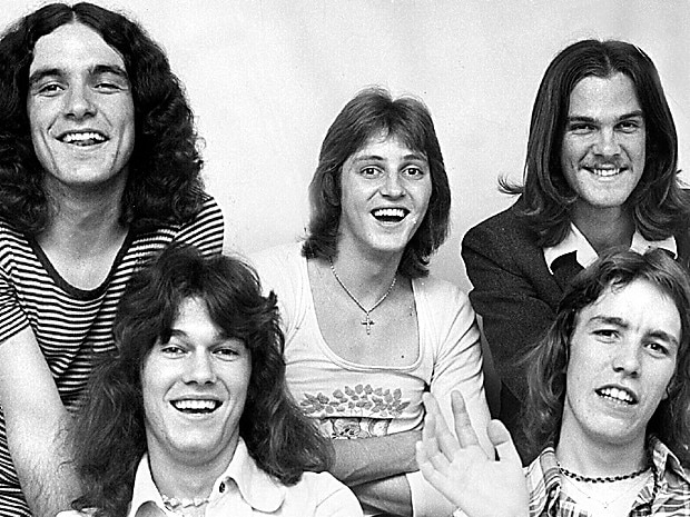 ‘What if this new band don’t like me?’ … Cold Chisel in the early days. Clockwise from top left: guitarist Ian Moss, bass player Les Kaczmarek (later replaced by Phil Small), pianist Don Walker, drummer Steve Prestwich and singer Jimmy Barnes, in 1974.