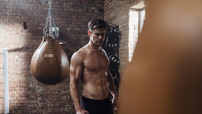 Hollowood star Chris Hemsworth at Byron Bay for his health and fitness app. Picture: Greg Funnell