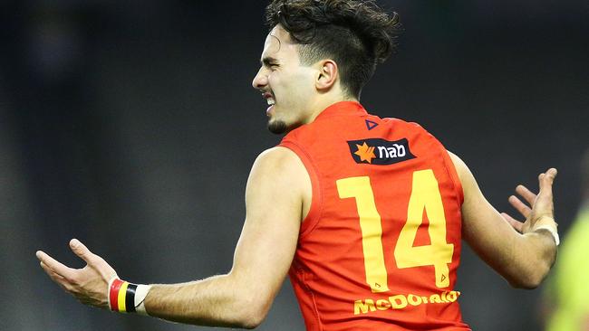 Izak Rankine of South Australia celebrates a goal during the U18 AFL Championship match between Vic Metro and South Australia at Etihad Stadium . Picture: Getty Images