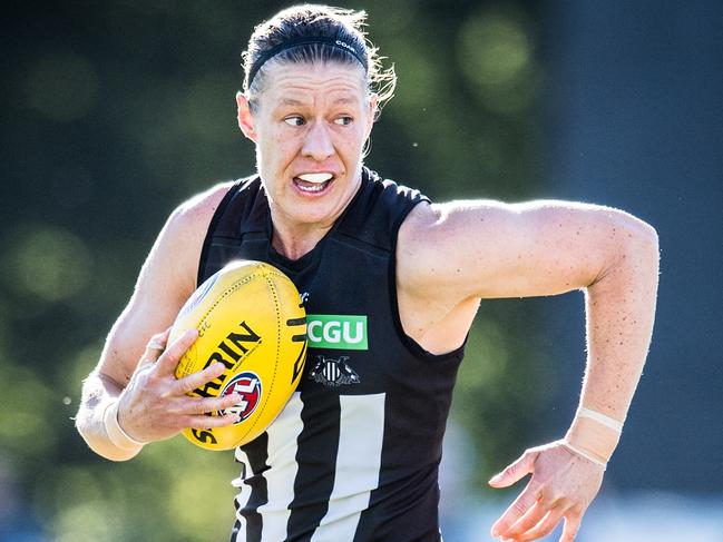 AFLW Practice Match; Collingwood v Western Bulldogs at Olympic Park, Melbourne. Collingwood's Meg Hutchins. Photo: Stuart Walmsley