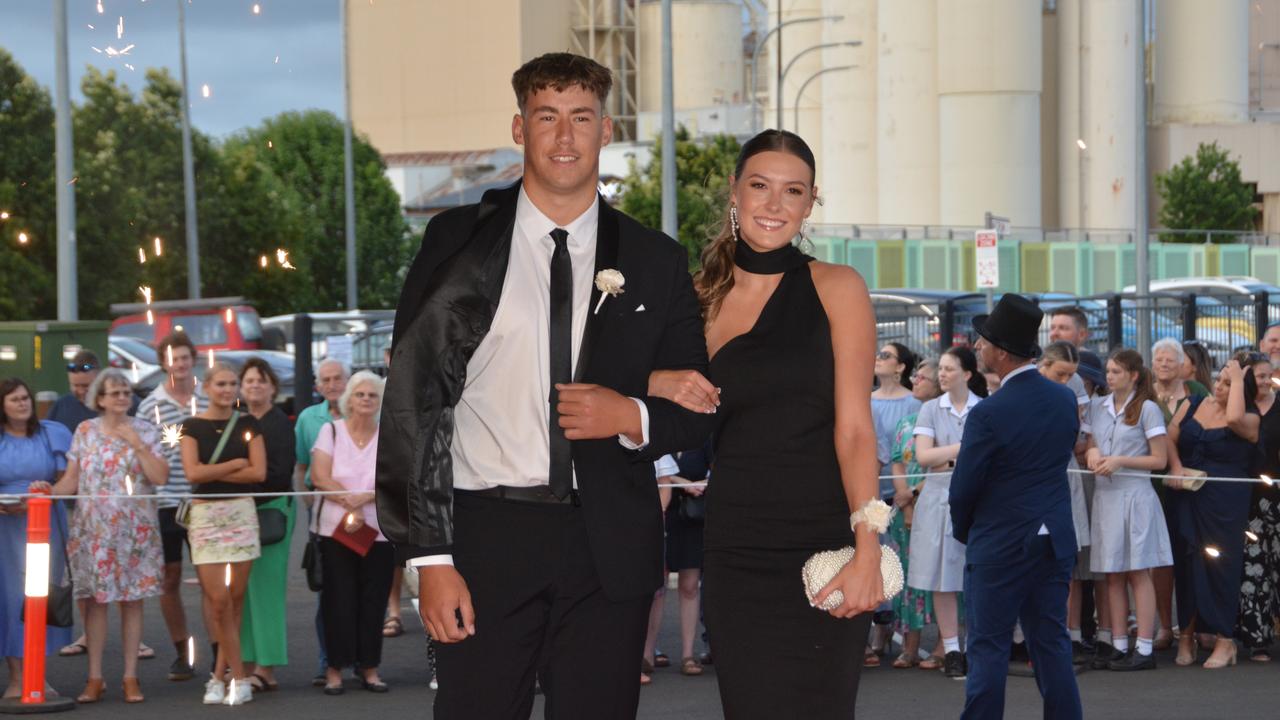 Toowoomba school formals. At the 2023 St Ursula's College formal is graduate Brydi Taylor with her partner Jai Purser. Picture: Rhylea Millar