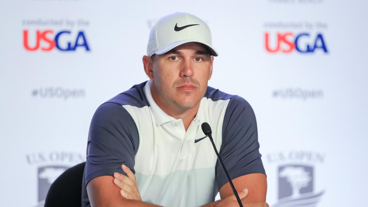 PEBBLE BEACH, CALIFORNIA - JUNE 11: Brooks Koepka of the United States speaks to the media during a press conference prior to the 2019 U.S. Open at Pebble Beach Golf Links on June 11, 2019 in Pebble Beach, California. (Photo by Andrew Redington/Getty Images)