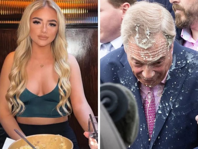 A model has been charged after a McDonald’s milkshake was thrown over Nigel Farage.