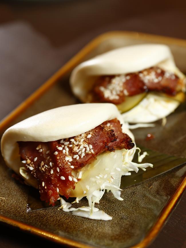 Crispy BBQ pork belly buns. Picture: Richard Dobson