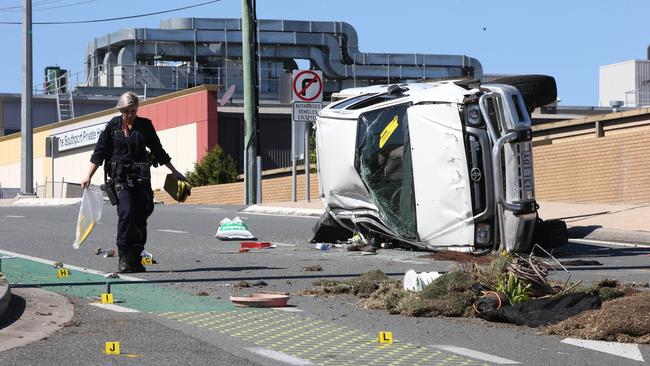 Police investigating after the accident. Picture: Glenn Hampson.