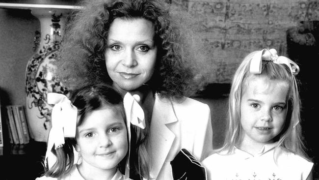 Carla Zampatti with daughters Allegra (left) and Bianca Spender in the 1980s.