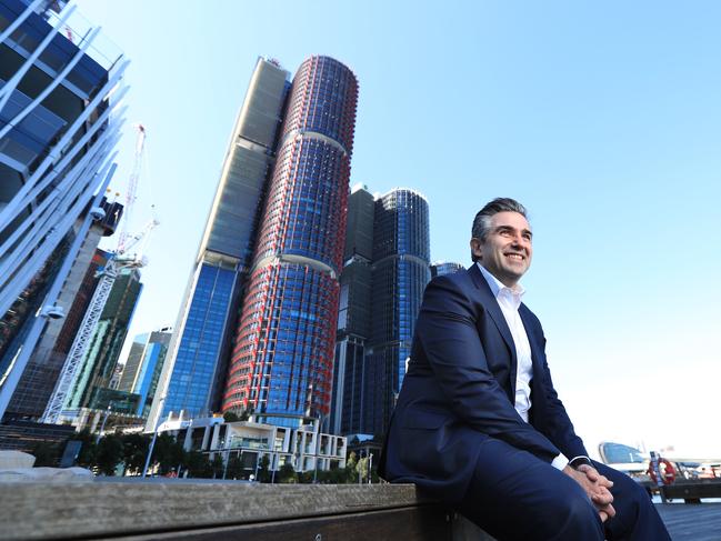 8/9/21: Lendlease CEO & MD Tony Lombardo at Barangaroo in Sydney which was built by Lendlease. John Feder/The Australian.