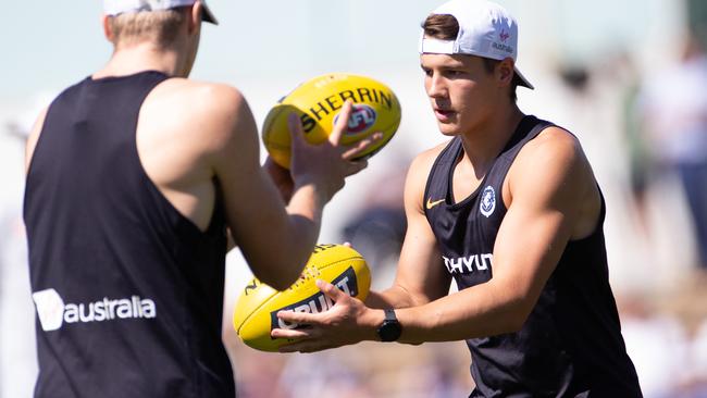 Liam Stocker (right) has a point to prove at Carlton. Picture: Sarah Matray