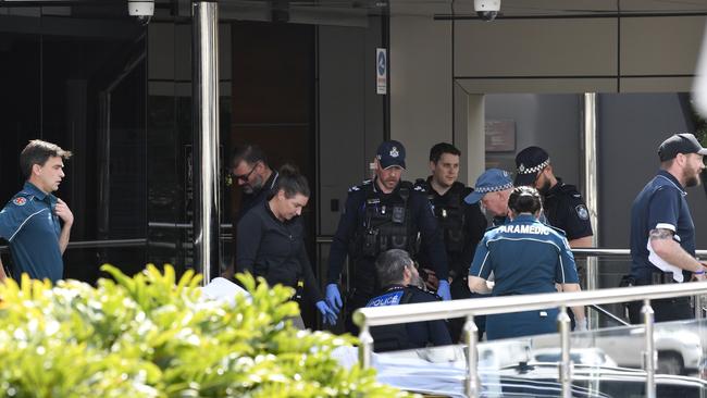 Police and QAS outside the Toowoomba Courthouse after it was placed in lockdown after a woman allegedly brandished a knife outside the building, Thursday, August 15, 2024. Picture: Kevin Farmer