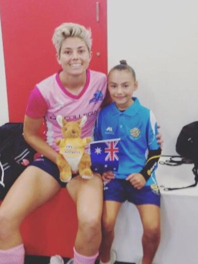 Michelle Heyman with a young Sienna Saveska. Picture: Supplied