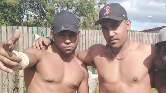 Aubrey Donahue (centre) was fatally shot by police in Mareeba on March 24, 2023. His twin brother Algen Donahue is pictured on the left. Picture: Supplied