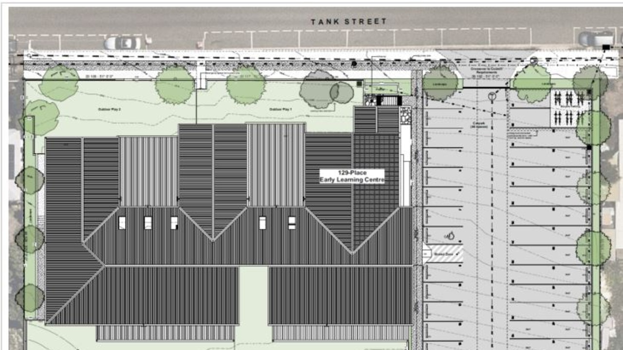 This image shows the design layout of the proposed childcare centre in Tank Street, Gladstone.