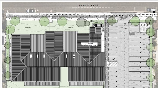 This image shows the design layout of the proposed childcare centre in Tank Street, Gladstone.